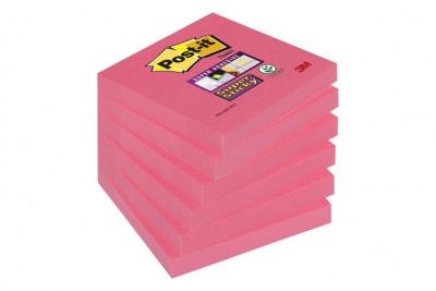 Öntapadó jegyzettömb, 76x76 mm, 6x90 lap, 3M POSTIT "Super Sticky", rózsaszín