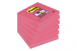 Öntapadó jegyzettömb, 76x76 mm, 6x90 lap, 3M POSTIT "Super Sticky", rózsaszín